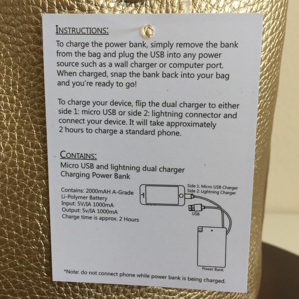 GOLD PURSE w/PHONE CHARGER - Picture 6 of 7